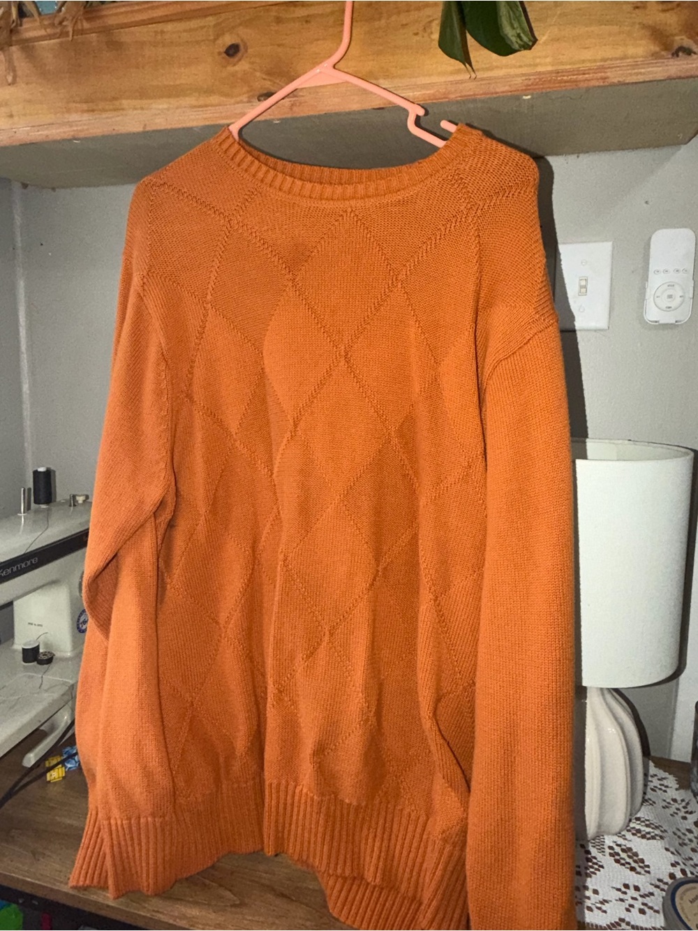 Alexander Julian Orange Diamond-Knit Crewneck Sweater
